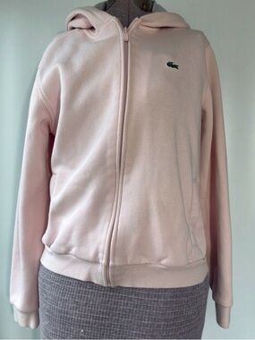 Lacoste Pale Pink Full-Zip Hoodie with Green Crocodile